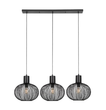 Immagine di Lampadario Tavolo Nero Con Pendenti Gabbia Metallo Gila Trio