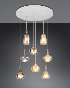 Immagine di Lampadario Vetri Multicolor A Cascata Per Soggiorno Aldea Trio