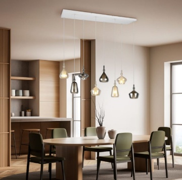 Immagine di Lampadario Soggiorno Con Pendenti Vetro Multicolor A Cascata Aldea Trio