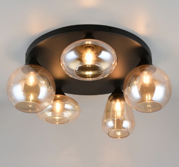 Immagine di Plafoniera Tonda 5 Luci Vetri Ambra Lumina Trio
