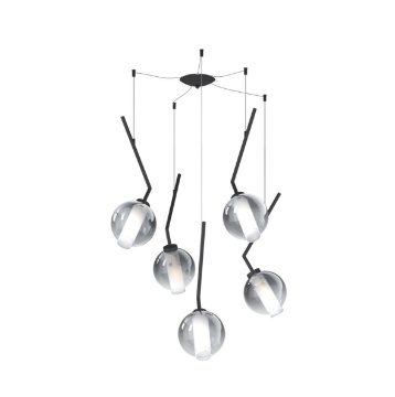 Immagine di Lampadario Decentrato 5 Sfere Vetro Fumé V Line Top Light