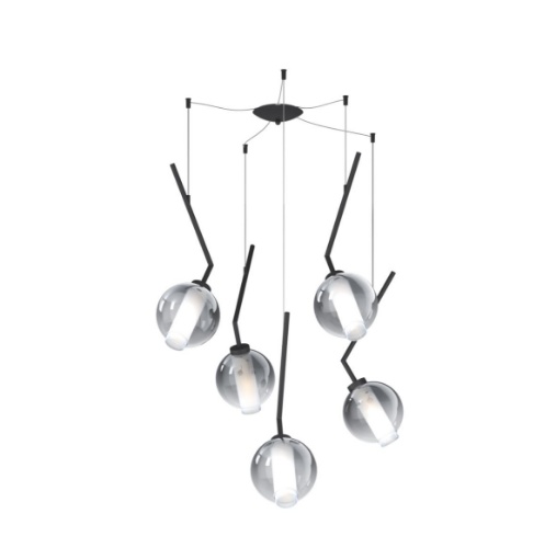 Immagine di Lampadario Decentrato 5 Sfere Vetro Fumé V Line Top Light