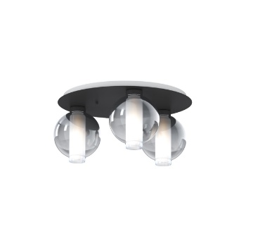Immagine di Plafoniera V Line Nera Rotonda Tre Sfere Vetro Soffiato Top Light