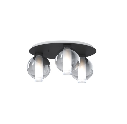 Immagine di Plafoniera V Line Nera Rotonda Tre Sfere Vetro Soffiato Top Light