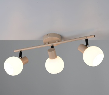 Immagine di Lampada Da Soffitto Beige Asta Con Faretti Orientabili Vetro Bianco Boba Trio