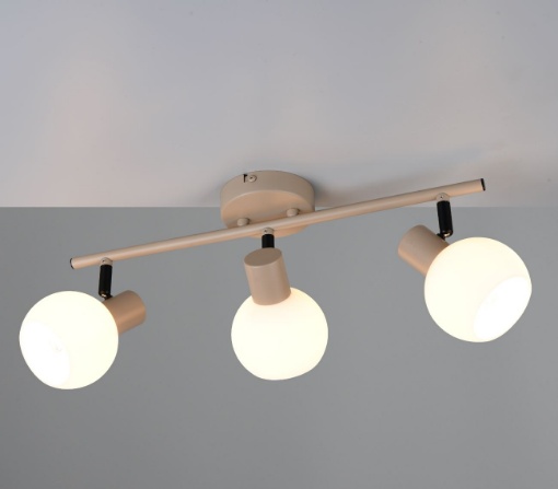 Immagine di Lampada Da Soffitto Beige Asta Con Faretti Orientabili Vetro Bianco Boba Trio