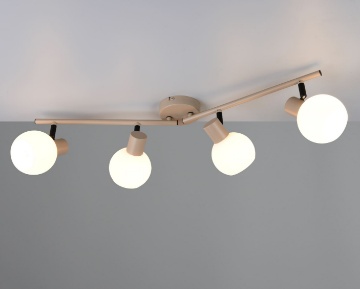 Immagine di Plafoniera Beige Aste Orientabili Con Faretti Vetro Bianco Boba Trio