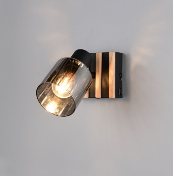 Immagine di Applique Legno Travia Con Cilindro Vetro Fume Orientabile Trio
