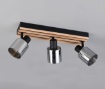 Immagine di Lampada Soffitto Barra Legno Con Tre Faretti Orientabili Vetro Fume Travia Trio