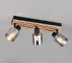Immagine di Lampada Soffitto Barra Legno Con Tre Faretti Orientabili Vetro Fume Travia Trio