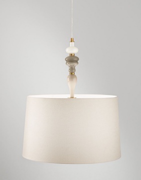 Immagine di Lampadario a Sospensione Ottone Con Paralume Avana 50 cm Abaco Perenz