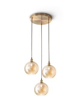 Immagine di Lampadario Rotondo Ottone Tre Sfere Pendenti Ambra Sphere Perenz
