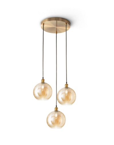 Immagine di Lampadario Rotondo Ottone Tre Sfere Pendenti Ambra Sphere Perenz