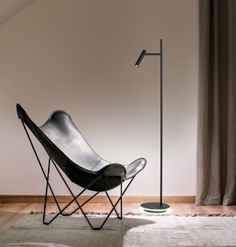 Immagine di Piantana Sottile Nera Con Faretto Led e Base Luminosa 3000k Gambo Perenz