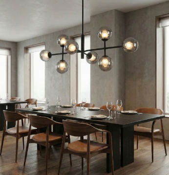 Immagine di Lampadario Nero Per Sala da Pranzo Sfere Vetro Fume Doris ACB