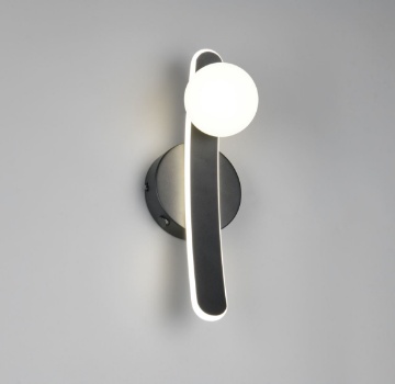 Immagine di Applique Comodino Napoli Nera Con Sfera Vetro Led CCT Dimmerabile Napoli Trio