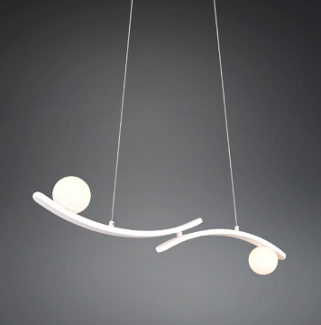 Immagine di Sospensione Curva Bianca Per Tavolo Sfere Vetro Led CCT Dimmer Napoli Trio