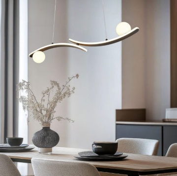 Immagine di Lampadario Design Curvo Nero Con Sfere Vetro Led CCT Dimmer Napoli Trio