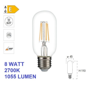 Immagine di Lampadina Tubolare E27 Vetro T45 Led 8W 2700k 1055 Lumen