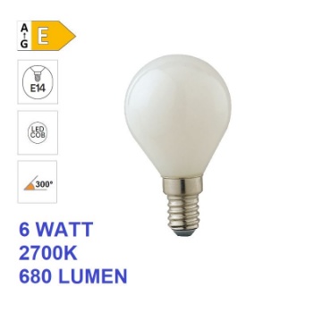 Immagine di Lampadina E14 Mini Sfera Vetro Bianco Led 6W 2700k 680 Lumen