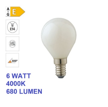 Immagine di Lampadina E14 Mini Sfera Vetro Bianco Led 6W 4000k 680 Lumen