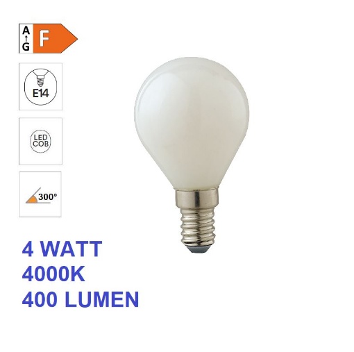 Immagine di Lampadina E14 Mini Sfera Vetro Bianco Led 4w 4000k 400 Lumen