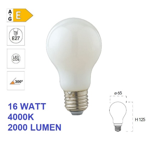 Immagine di Lampadina Led E27 Goccia Vetro Bianco 16w 4000k 2000 Lumen