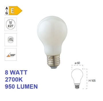 Immagine di Lampadina E27 Vetro Bianco Filamento Led 8w 2700k 950 Lumen