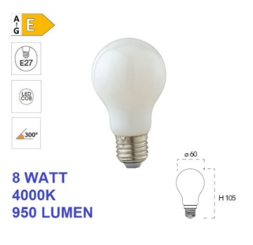 Immagine di Lampadina E27 Vetro Bianco Filamento Led 8w 4000k 950 Lumen
