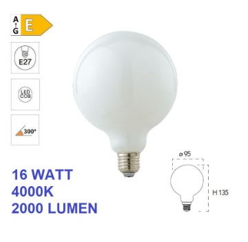 Immagine di Lampadina LED Globo G95 E27 16W 4000K 2000 Lumen Vetro Bianco