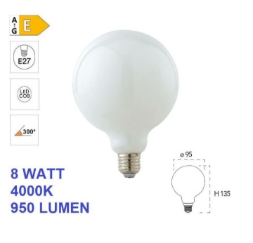 Immagine di Lampadina LED Globo G95 E27 8W 4000K 950 Lumen Vetro Bianco