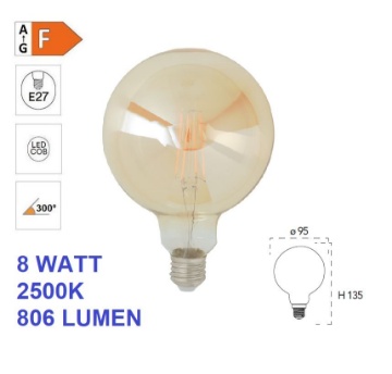 Immagine di Lampadina LED Globo G95 Vetro Ambra E27 8W 2500k 806 Lumen