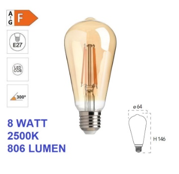 Immagine di Lampadina LED Ambrata E27 8W 2500k 806 Lumen