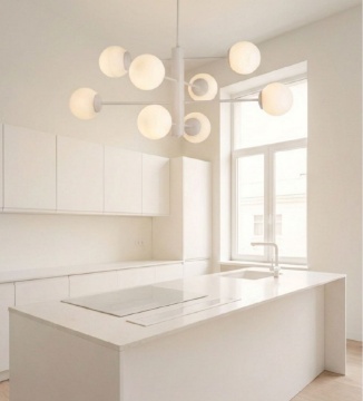 Immagine di Lampadario Moderno Bianco 8 Sfere Vetro Per Soggiorno Demetra Bonetti