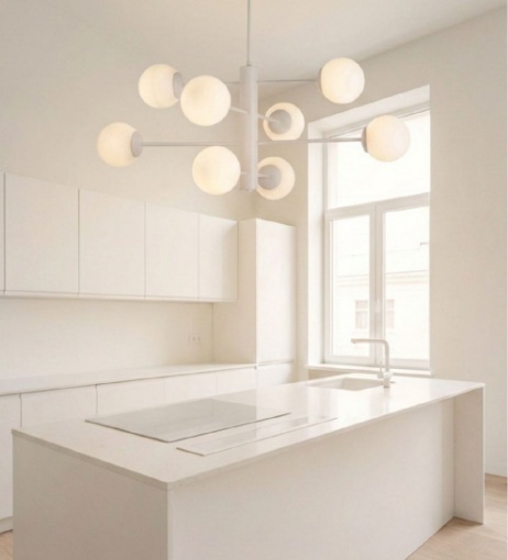 Immagine di Lampadario Moderno Bianco 8 Sfere Vetro Per Soggiorno Demetra Bonetti