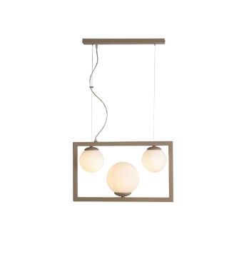 Immagine di Lampada a Sospensione Canva Cornice Tortora Con Tre Sfere Vetro Bonetti