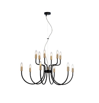 Immagine di Lampadario Salone Neoclassico Nero Oro Axel 12 Luci Bonetti
