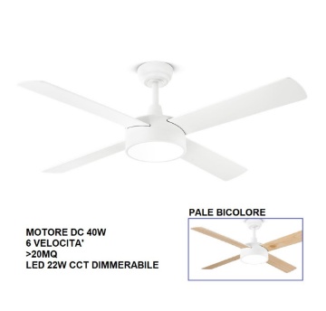 Immagine di Ventilatore con Luce da Soffitto 4 Pale Legno Bicolore 23mq Orione Perenz