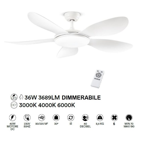 Ventilatore A Soffitto Con Luce LED E Telecomando – Silenzioso, 6 Velocità, Dimmabile, Moderno, 52 Cm – Bianco, Per Camera Da Letto E Soggiorno