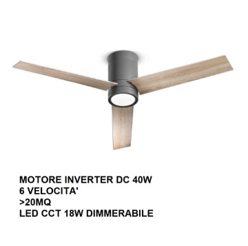 Immagine di Ventilatore a Soffitto Grigio Pale Legno Bicolore 23mq con Luce Led Telecomando Antares Perenz