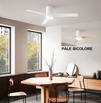 Immagine di Ventilatore Tre Pale Legno Bianco Noce 23mq con Luce Telecomando Antares Perenz
