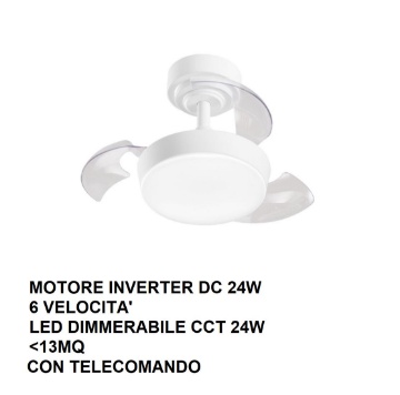 Immagine di Ventilatore Compatto Da Soffitto Pale A Scomparsa Luce Led Mini Open Perenz