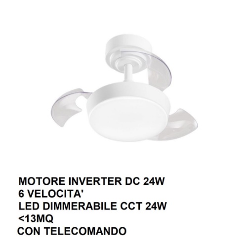 Immagine di Ventilatore Compatto Da Soffitto Pale A Scomparsa Luce Led Mini Open Perenz