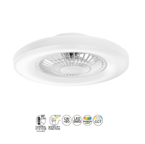 Immagine di Ventilatore Soffitto Bianco Con Luce Regolabile Telecomando Speaker Garbin Intec
