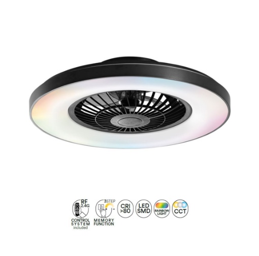 Immagine di Ventilatore Nero da Soffitto Con Luce Regolabile Telecomando Speaker Garbin Intec