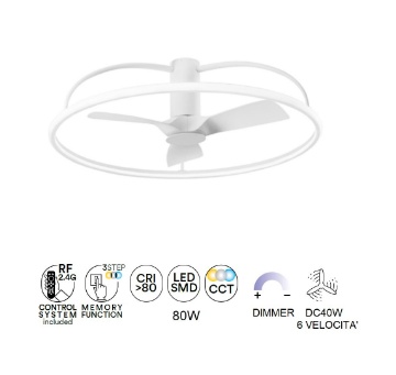 Immagine di Plafoniera con Ventilatore Soffitto Luce Led Telecomando Magnus Bianco Intec