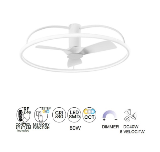 Immagine di Plafoniera con Ventilatore Soffitto Luce Led Telecomando Magnus Bianco Intec