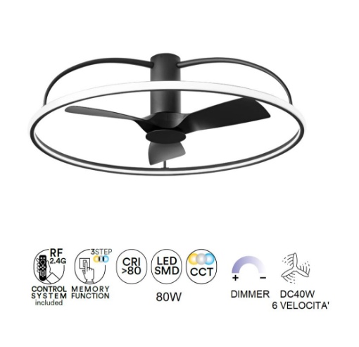Immagine di Plafoniera Led Ventilatore Magnus Nero Regolabile con Telecomando Intec