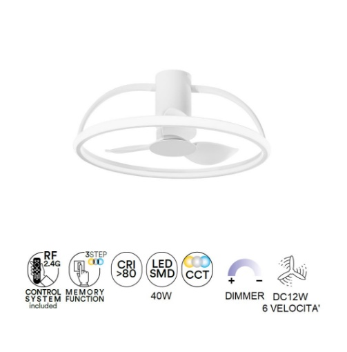 Immagine di Plafoniera da Soffitto Con Ventilatore Hadley Bianco Led CCT Telecomando Intec
