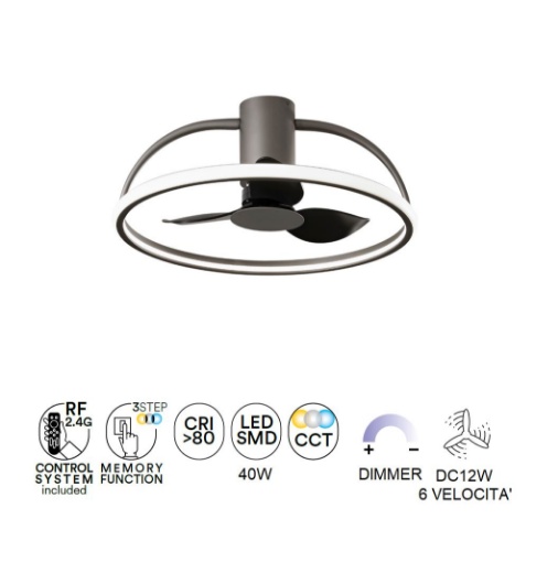Immagine di Lampada a Soffitto Ventilatore Grigio Led CCT con Telecomando Hadley Intec